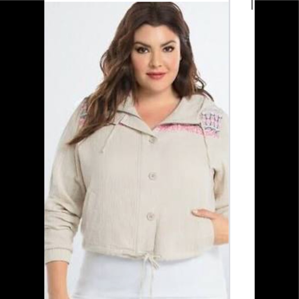 TORRID CROPPED EMBROIDERY HOODIE JACKET